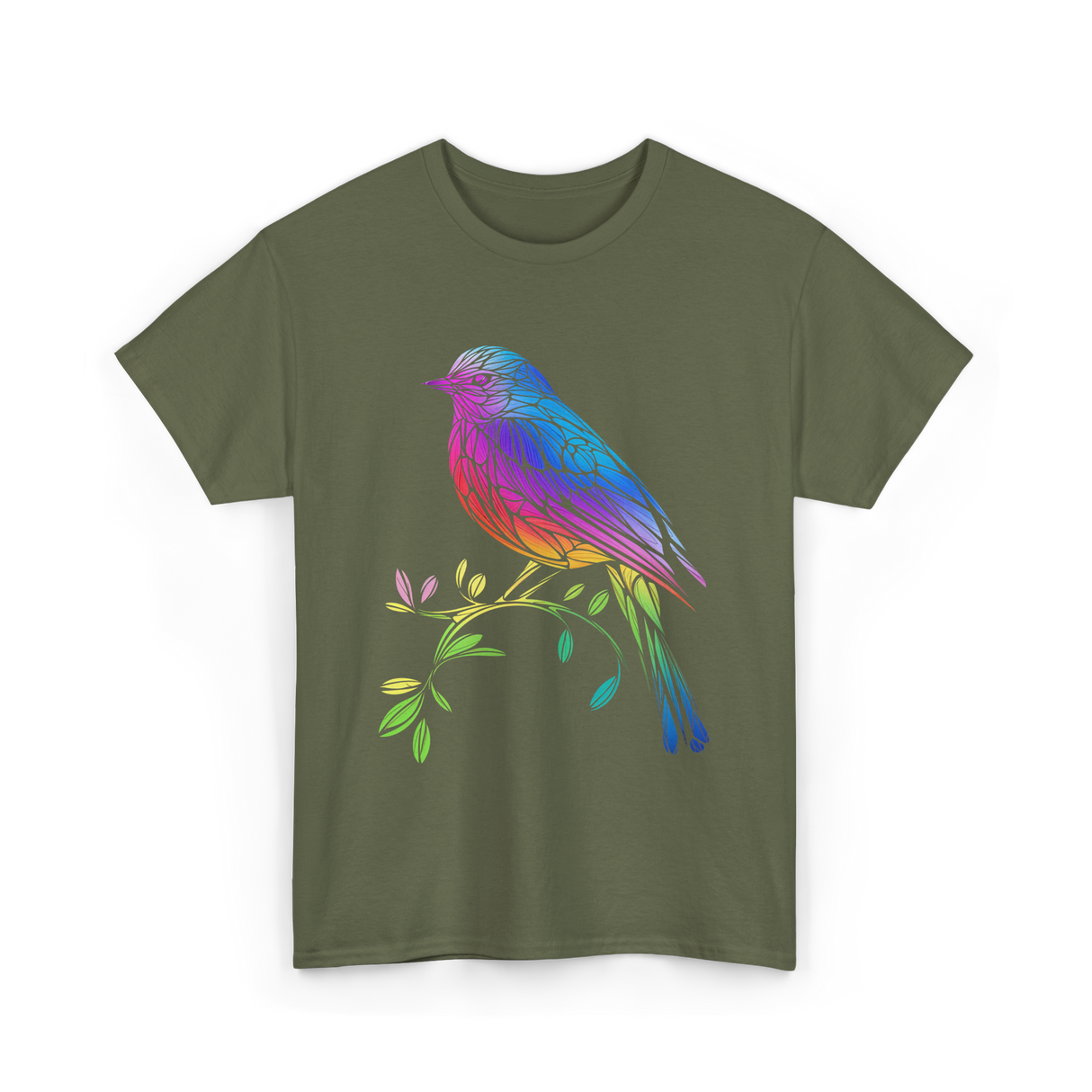Colourful Bird Birdwatching T-Shirt - Military Green
