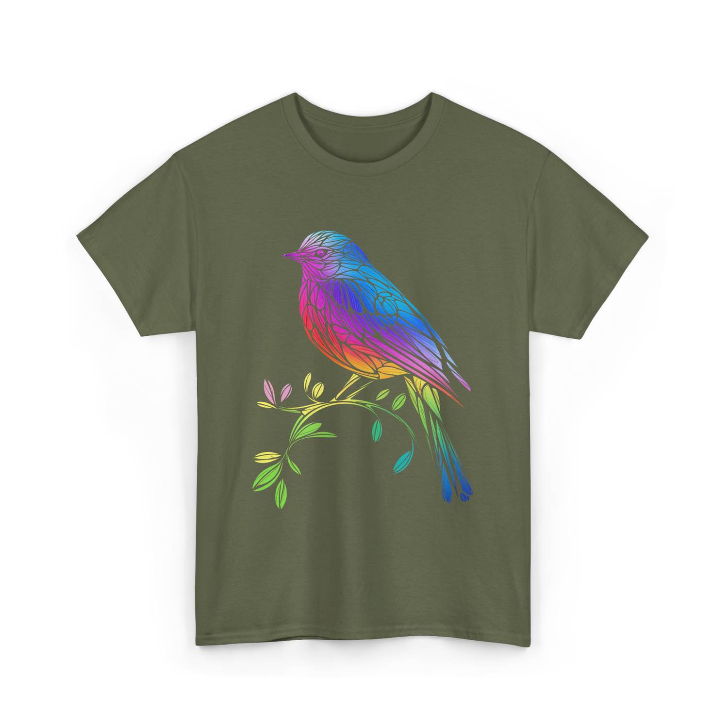 Colourful Bird Birdwatching T-Shirt - Military Green