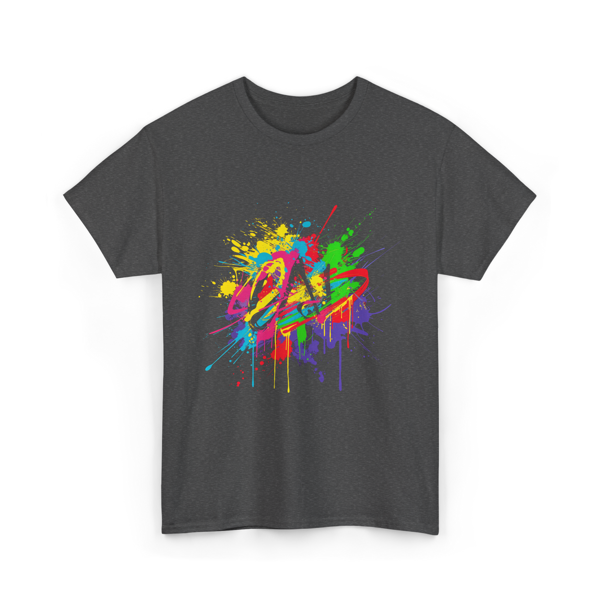 Colourful Paint Splash Art T-Shirt - Dark Heather