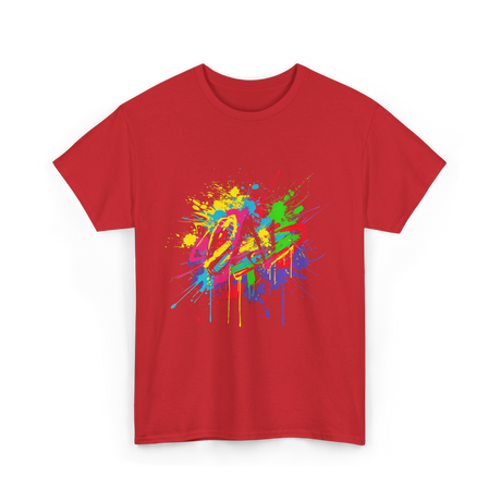 Colourful Paint Splash Art T-Shirt - Red