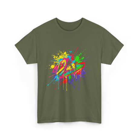 Colourful Paint Splash Art T-Shirt - Military Green