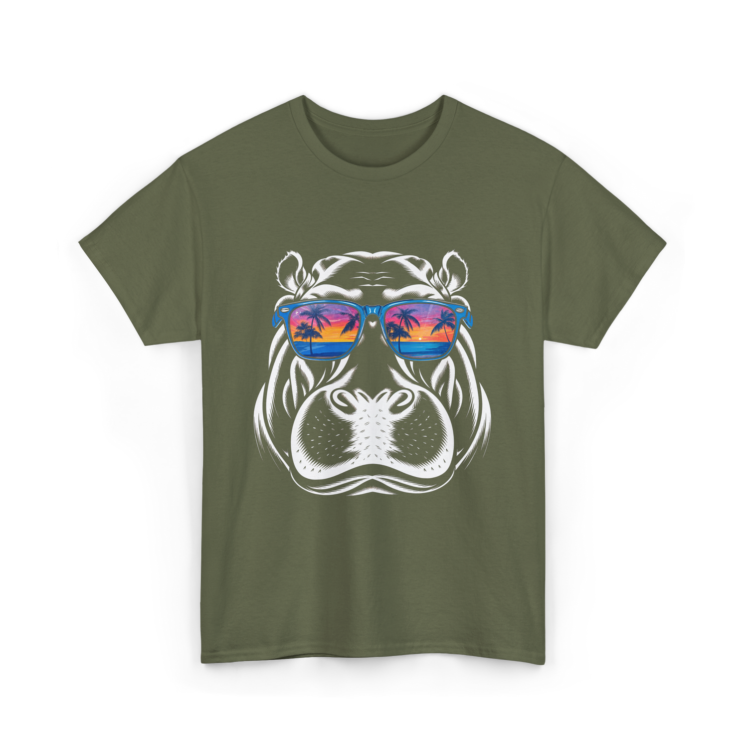 Cool Hippopotamus Hippo Animal T-Shirt - Military Green