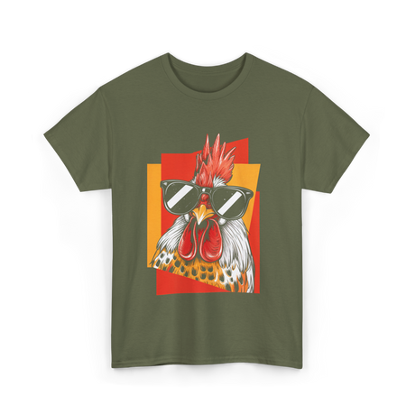 Cool Rooster Sunglasses Chicken T-Shirt - Military Green