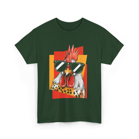 Cool Rooster Sunglasses Chicken T-Shirt - Forest Green