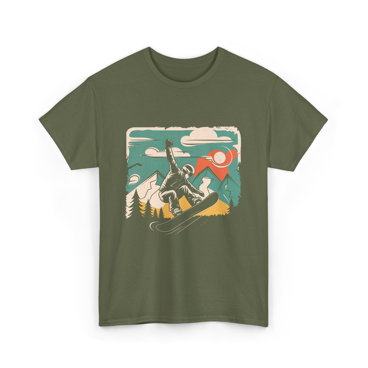 Cool Snowboarder Vintage Snowboarding T-Shirt - Military Green