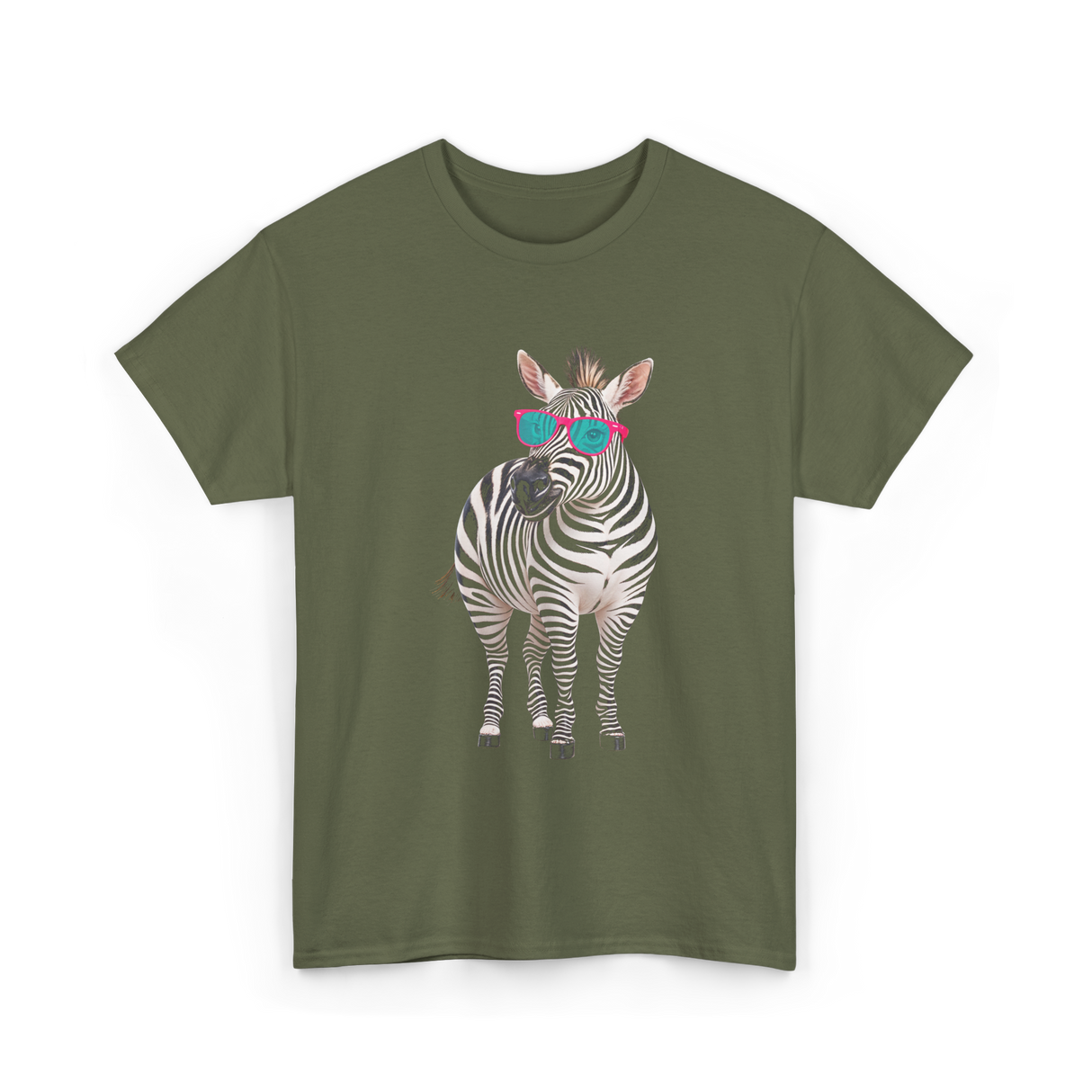 Cool Sunglasses Zebra Wildlife T-Shirt - Military Green
