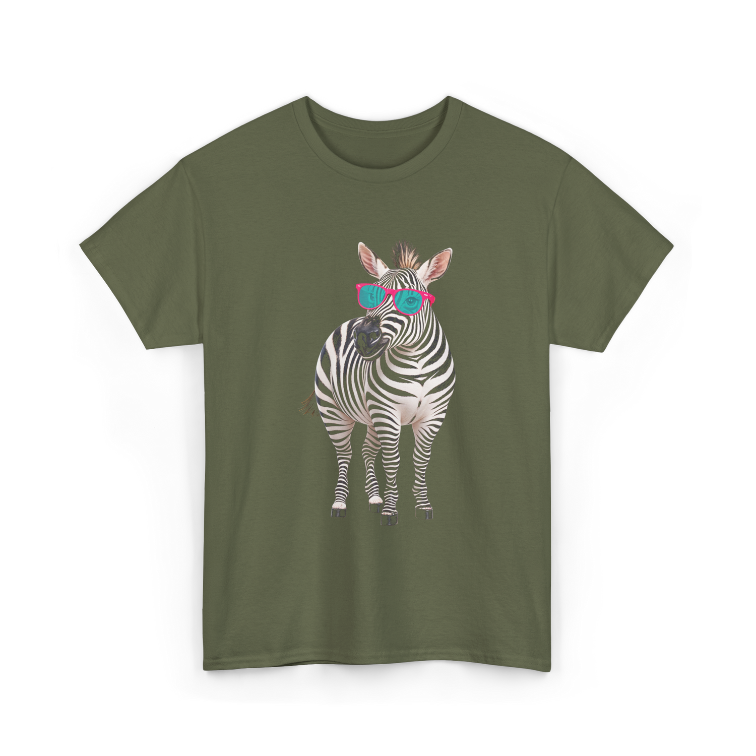 Cool Sunglasses Zebra Wildlife T-Shirt - Military Green