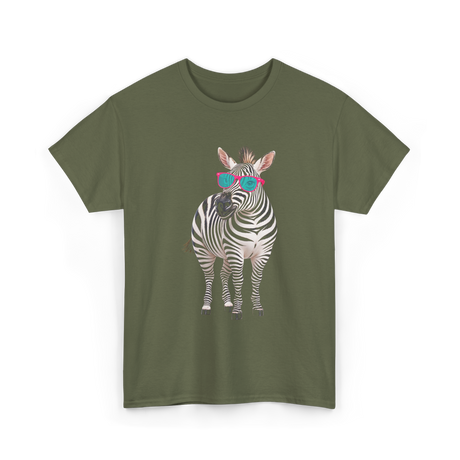 Cool Sunglasses Zebra Wildlife T-Shirt - Military Green