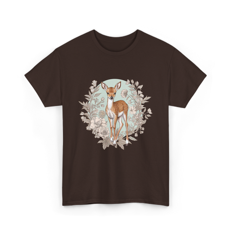 Cottagecore Floral Deer Aesthetic T-Shirt - Dark Chocolate