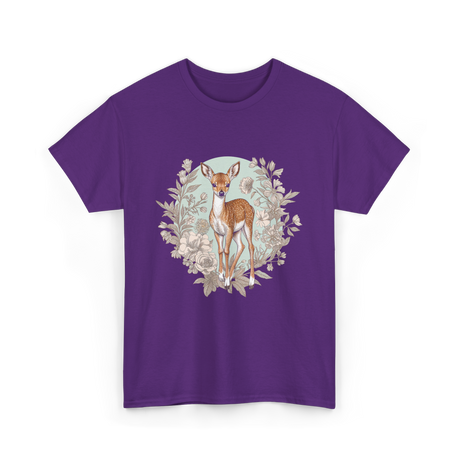 Cottagecore Floral Deer Aesthetic T-Shirt - Purple