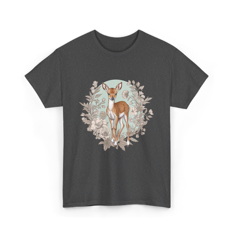 Cottagecore Floral Deer Aesthetic T-Shirt - Dark Heather