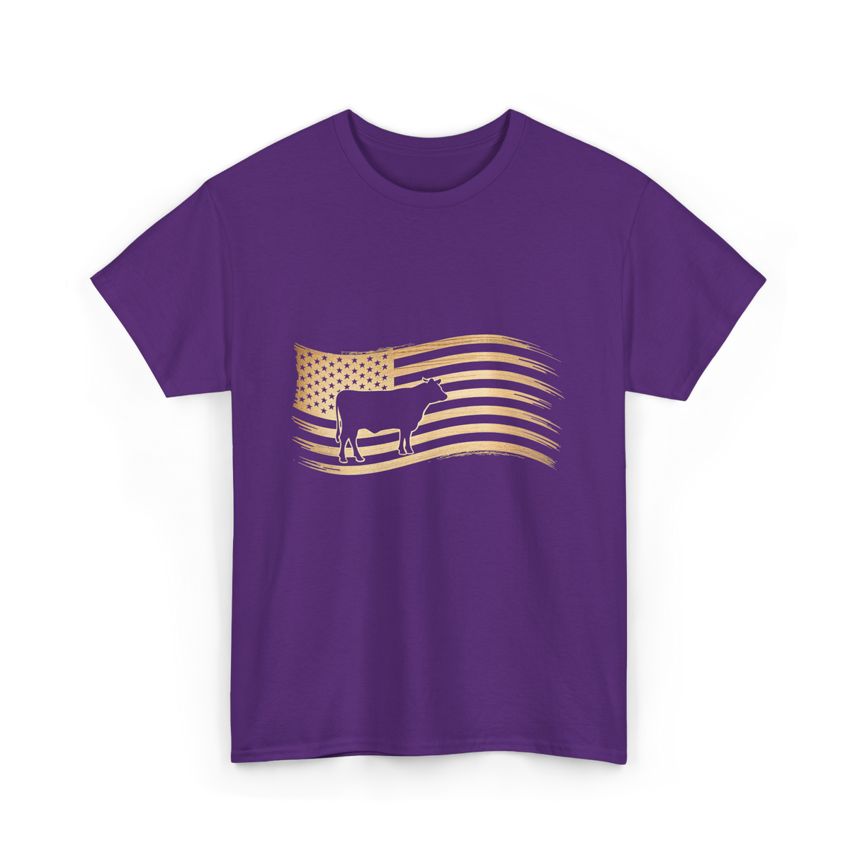 Cow American Flag Vintage Look T-Shirt - Purple