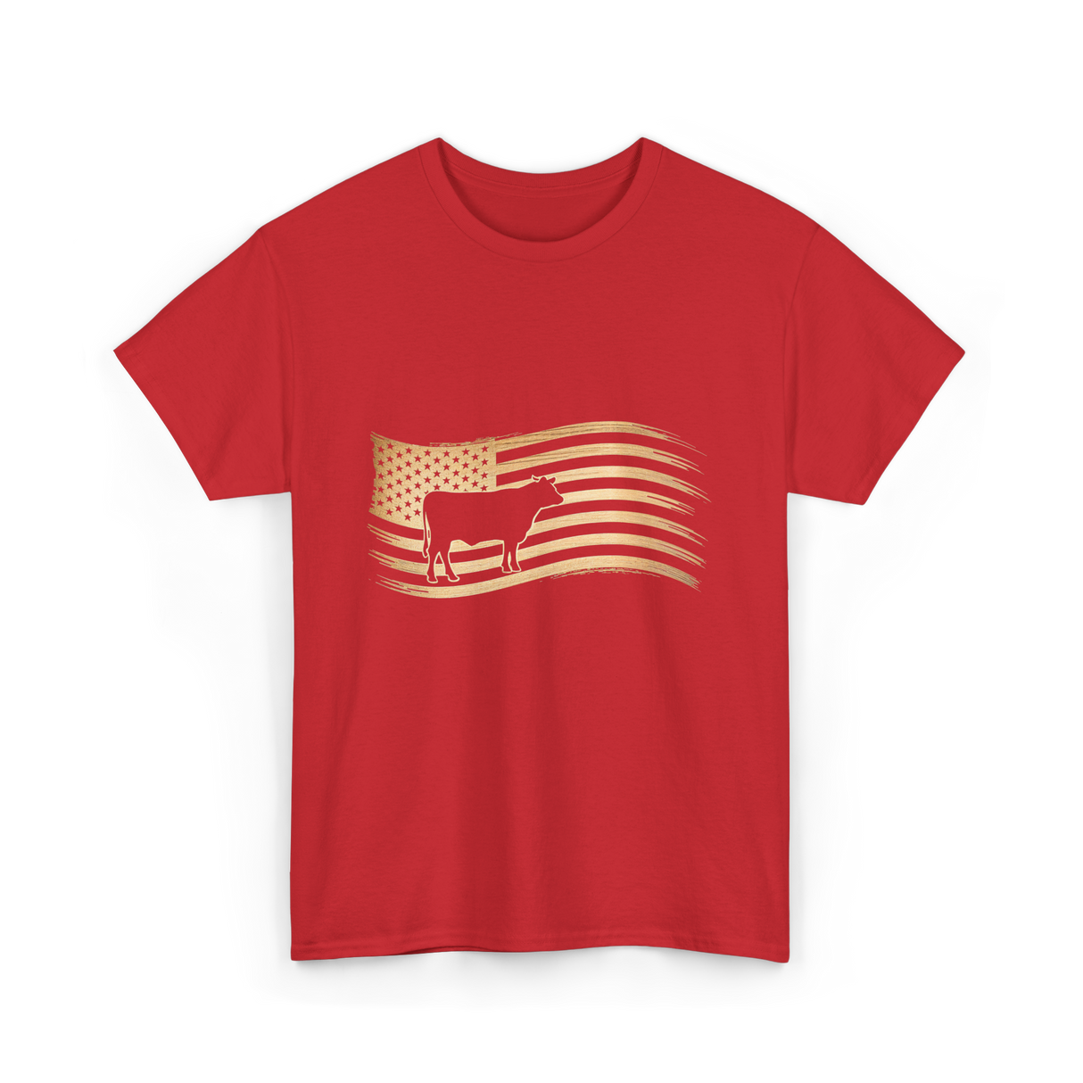 Cow American Flag Vintage Look T-Shirt - Red