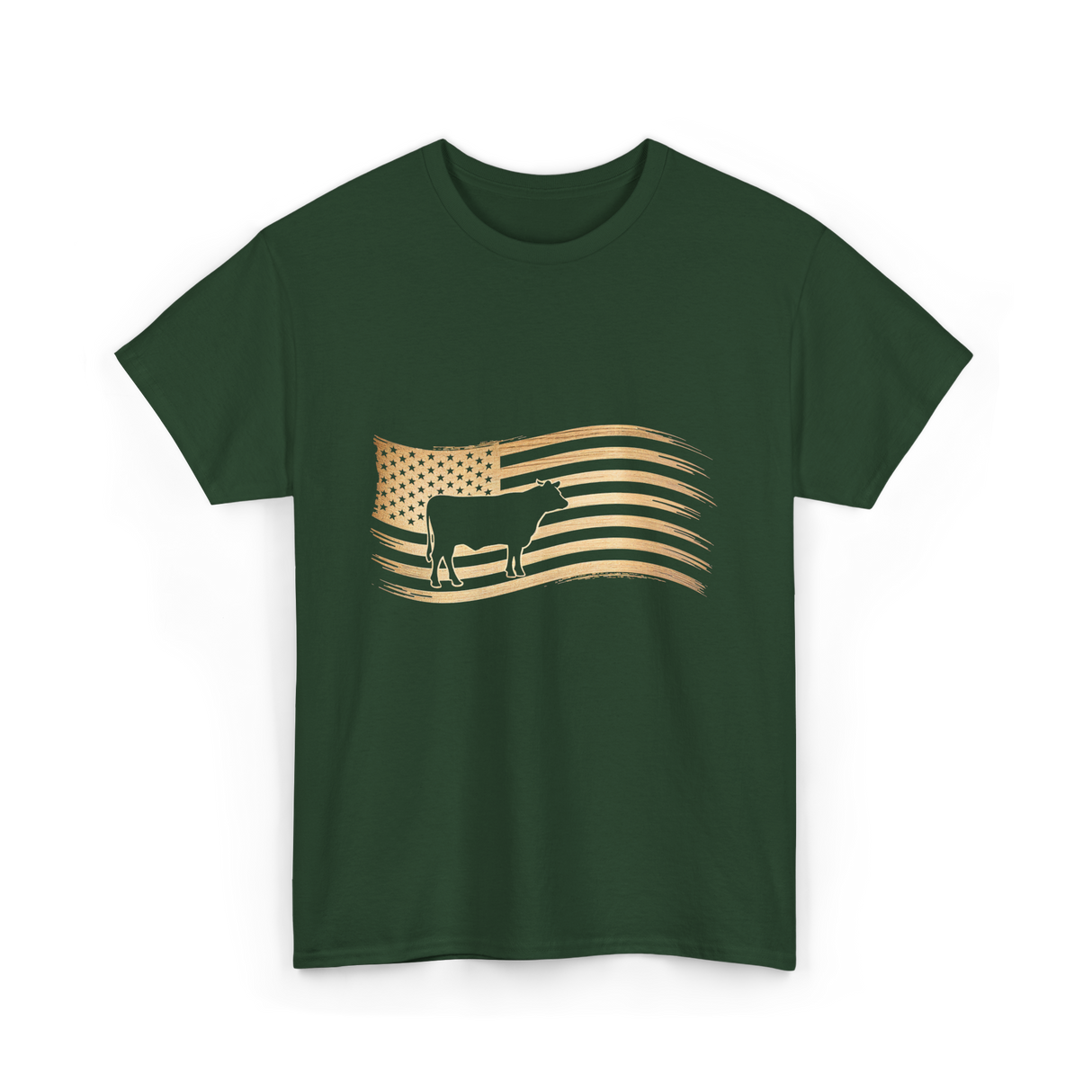Cow American Flag Vintage Look T-Shirt - Forest Green