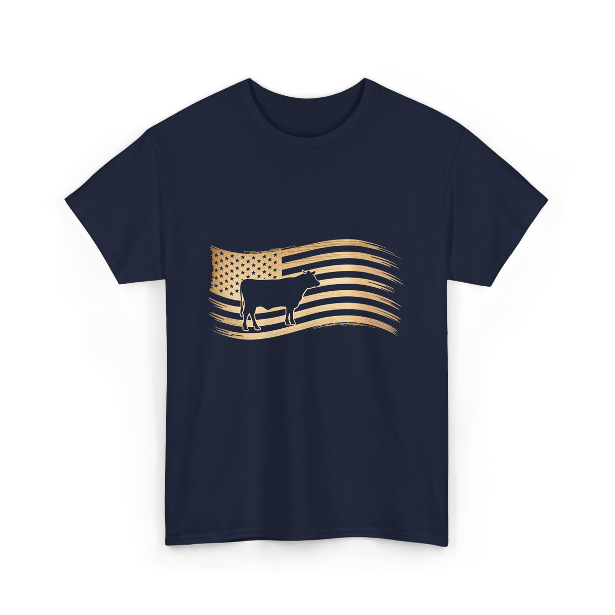 Cow American Flag Vintage Look T-Shirt - Navy