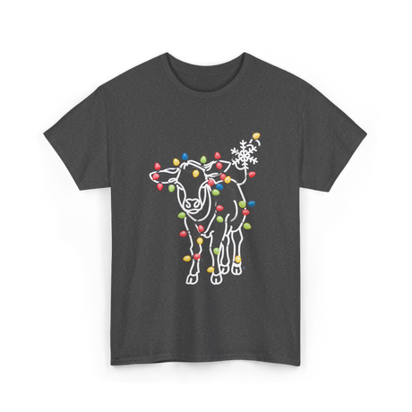 Cow with Lights Christmas T-Shirt - Dark Heather