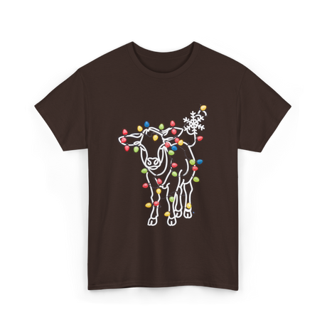 Cow with Lights Christmas T-Shirt - Dark Chocolate