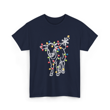 Cow with Lights Christmas T-Shirt - Navy