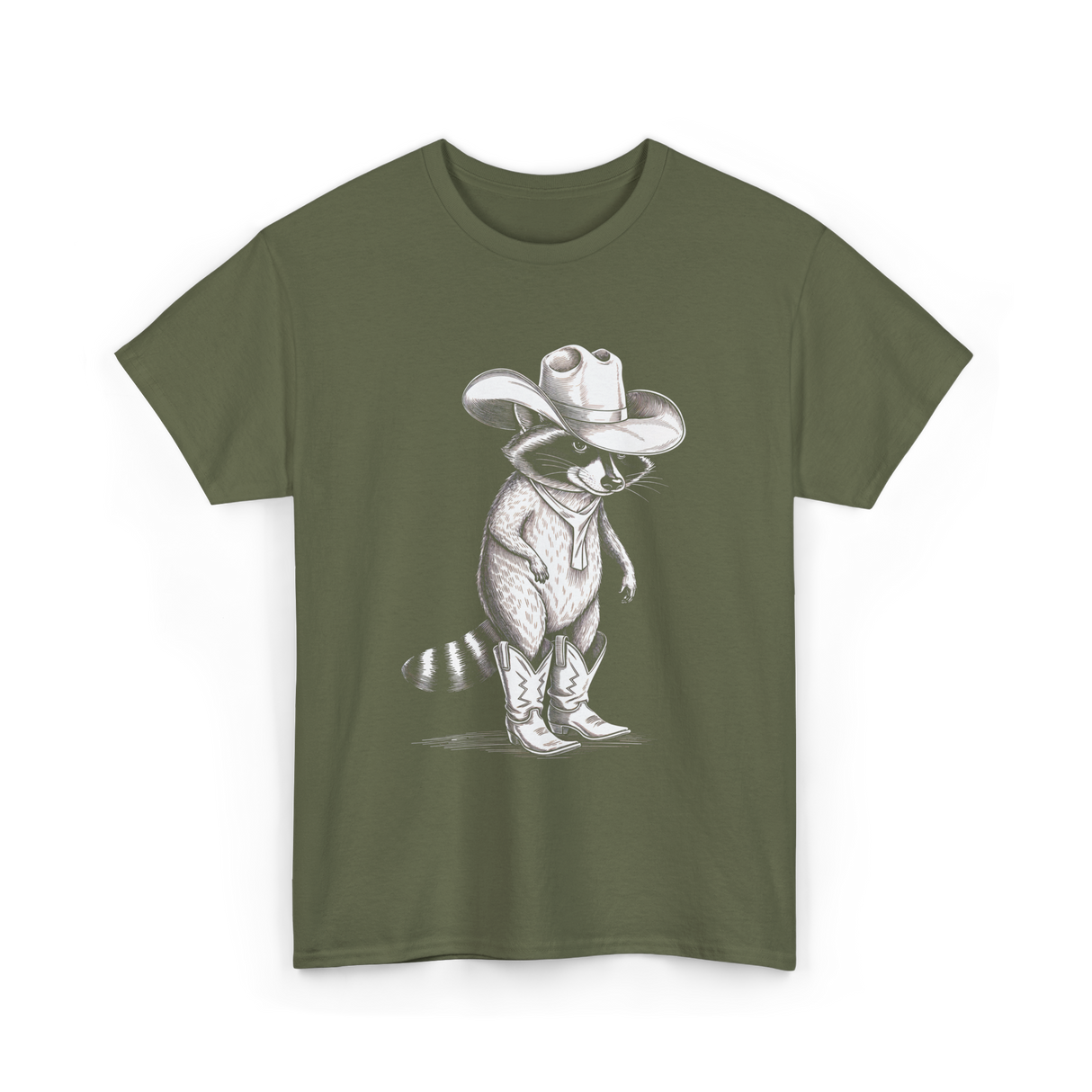 Cowboy Raccoon Western Raccoons T-Shirt - Military Green