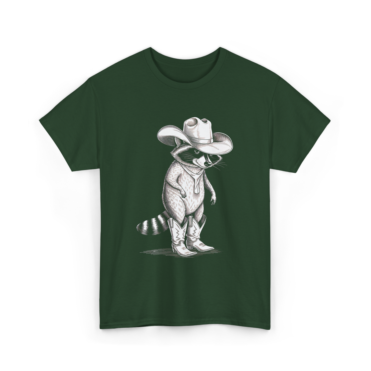 Cowboy Raccoon Western Raccoons T-Shirt - Forest Green