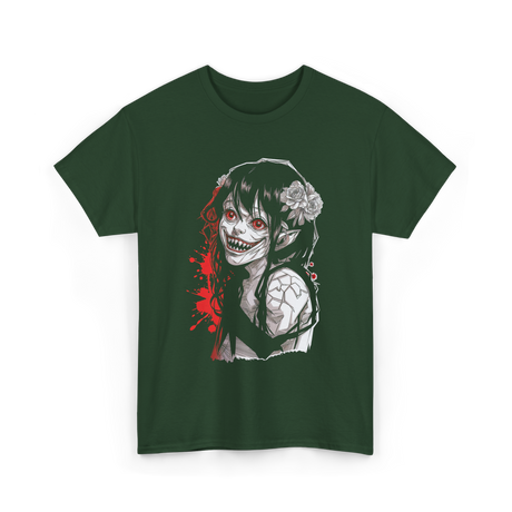 Creepy Kawaii Horror Anime T-Shirt - Forest Green