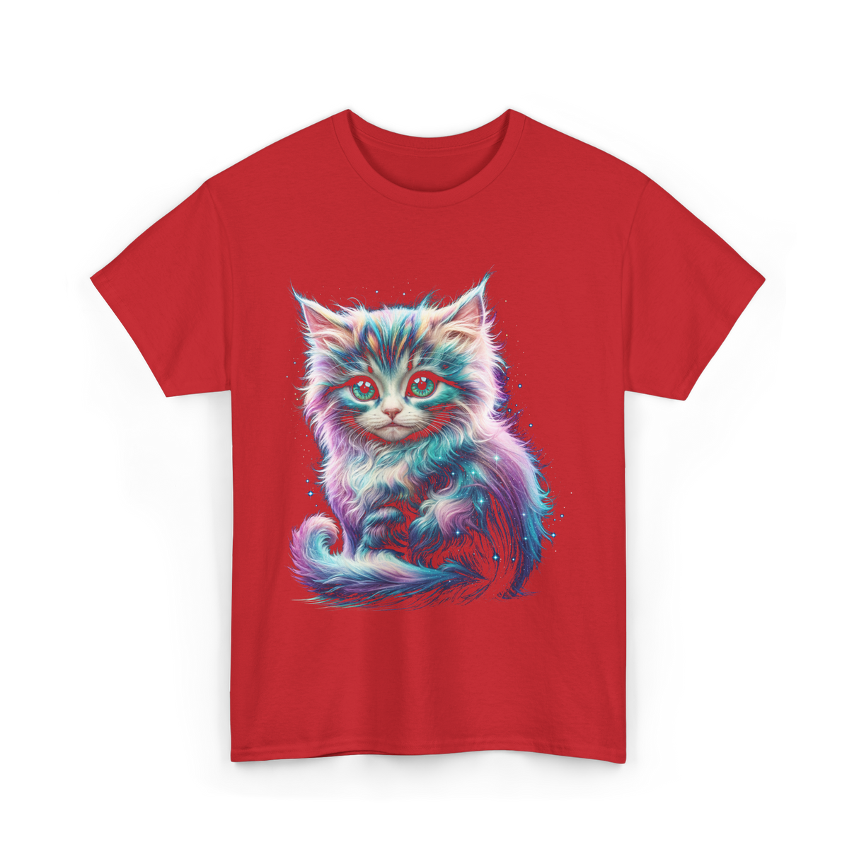 Cute Cat Galaxy Cat T-Shirt - Red