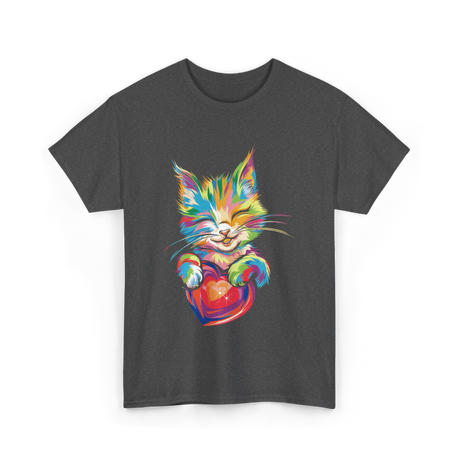 Cute Cat Hugging Heart Kitty Love T-Shirt - Dark Heather