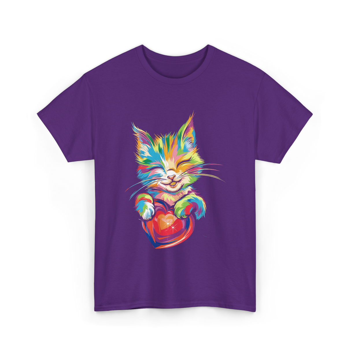 Cute Cat Hugging Heart Kitty Love T-Shirt - Purple
