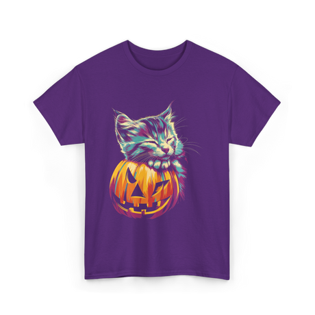 Cute Cat Pumpkin Halloween Cat Lover T-Shirt - Purple