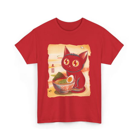 Cute Cat Ramen Anime Art T-Shirt - Red