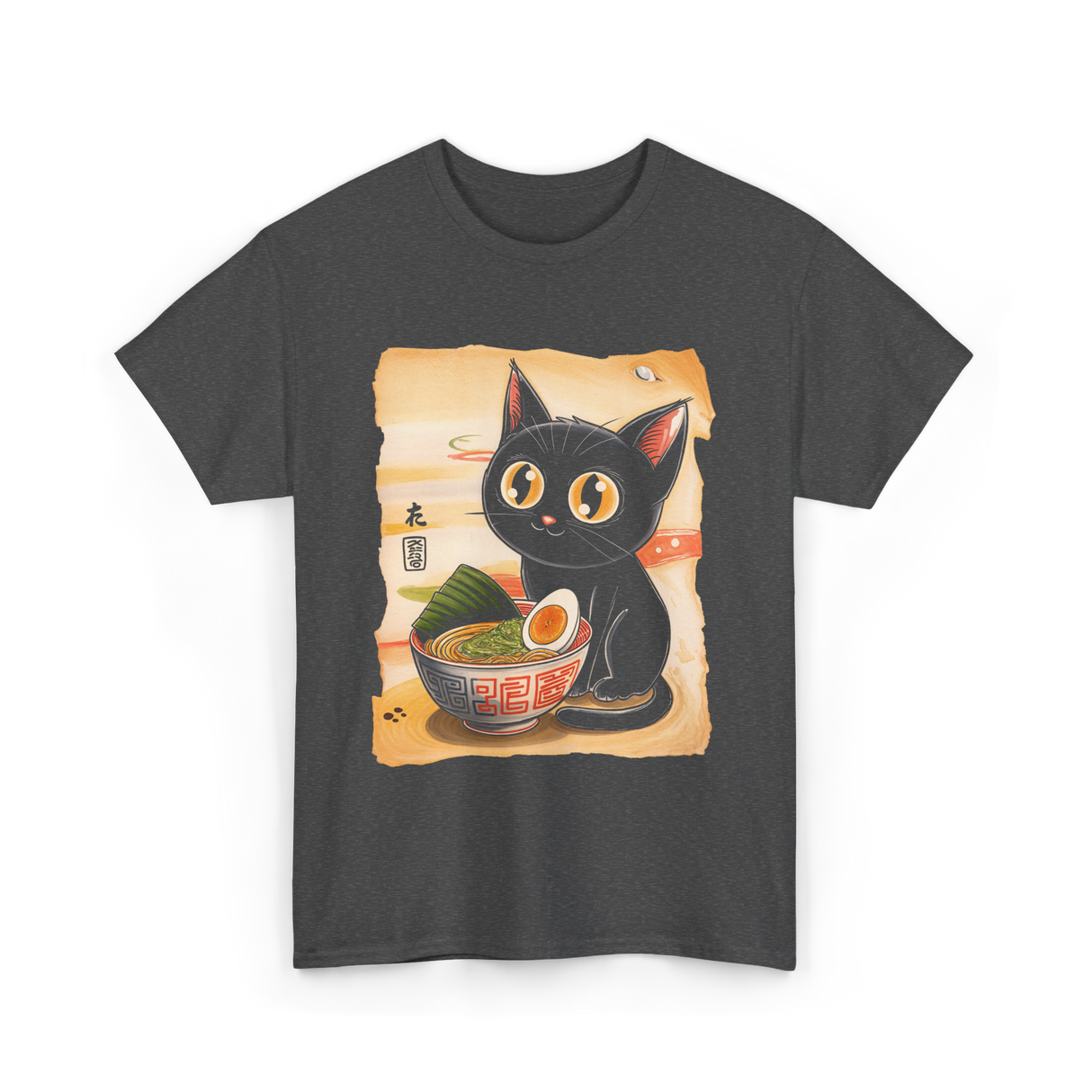 Cute Cat Ramen Anime Art T-Shirt - Dark Heather