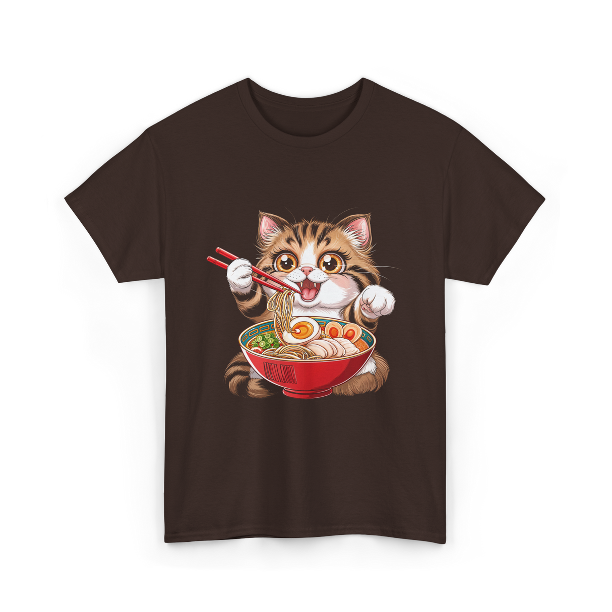 Cute Cat Ramen Anime Cat T-Shirt - Dark Chocolate