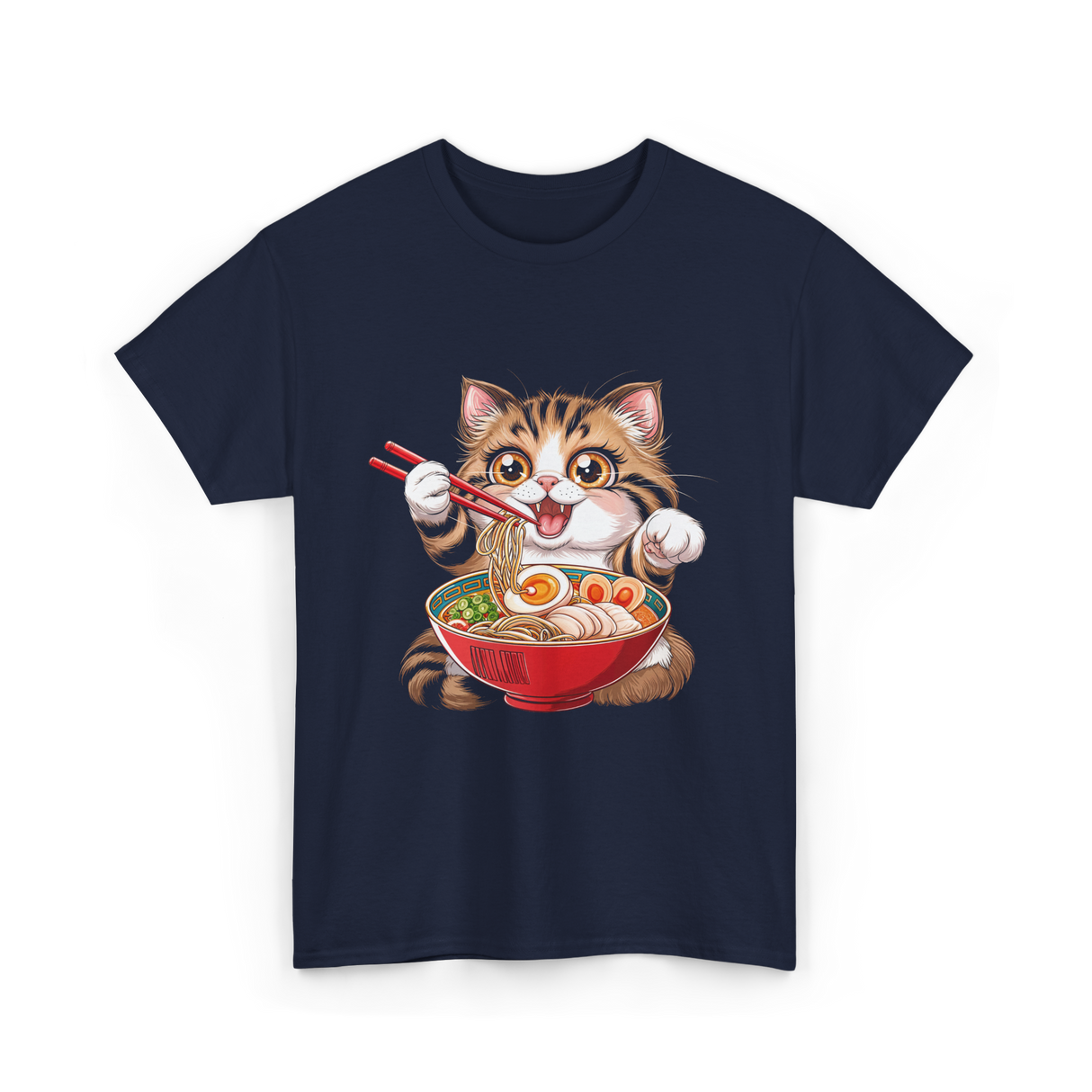 Cute Cat Ramen Anime Cat T-Shirt - Navy