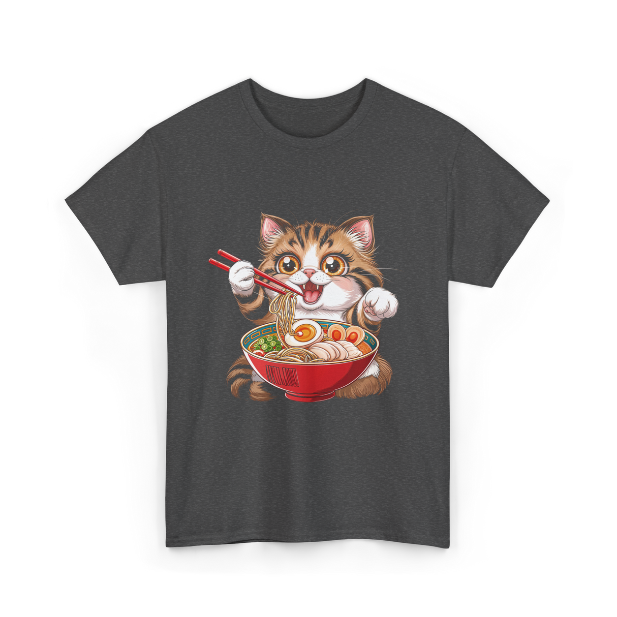 Cute Cat Ramen Anime Cat T-Shirt - Dark Heather