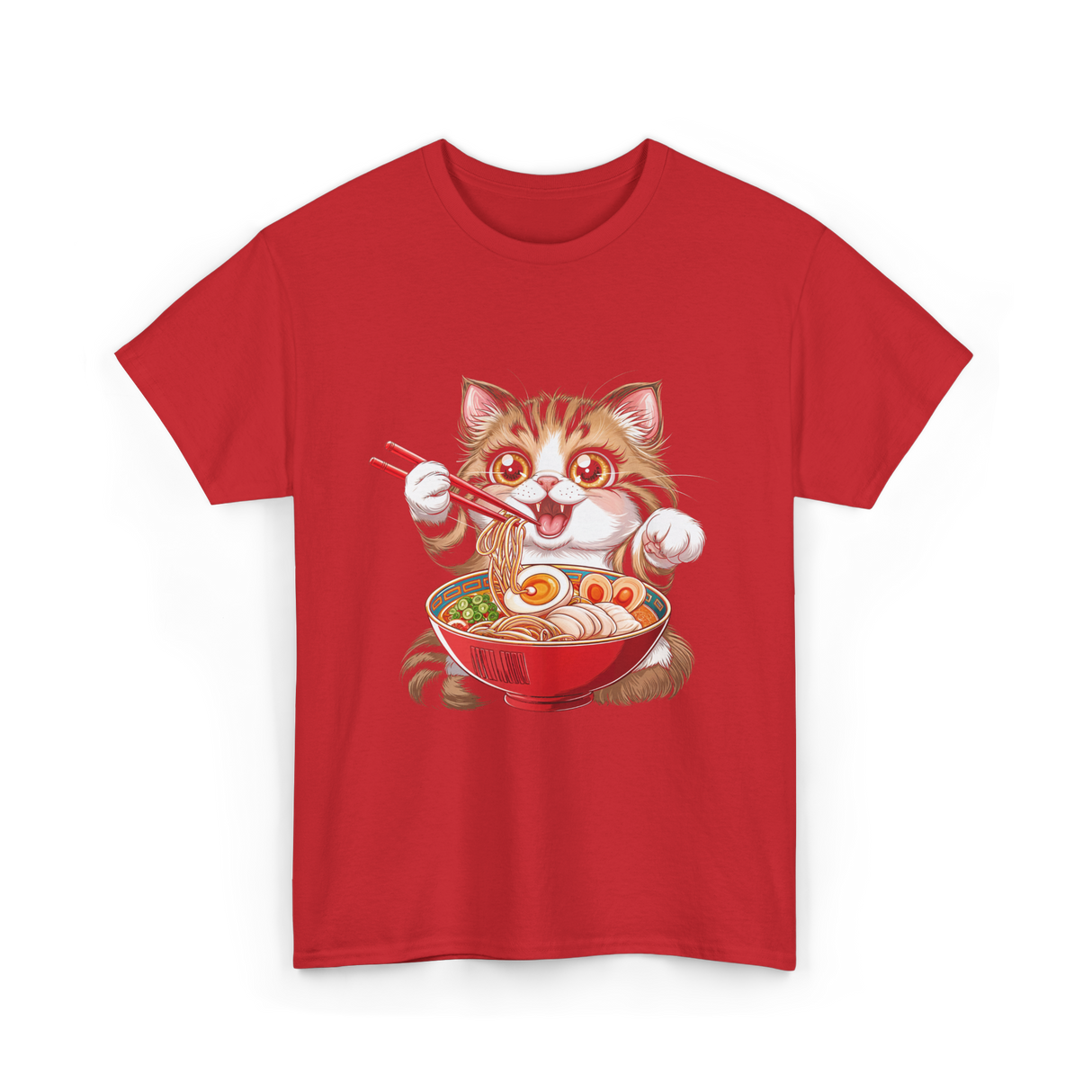 Cute Cat Ramen Anime Cat T-Shirt - Red