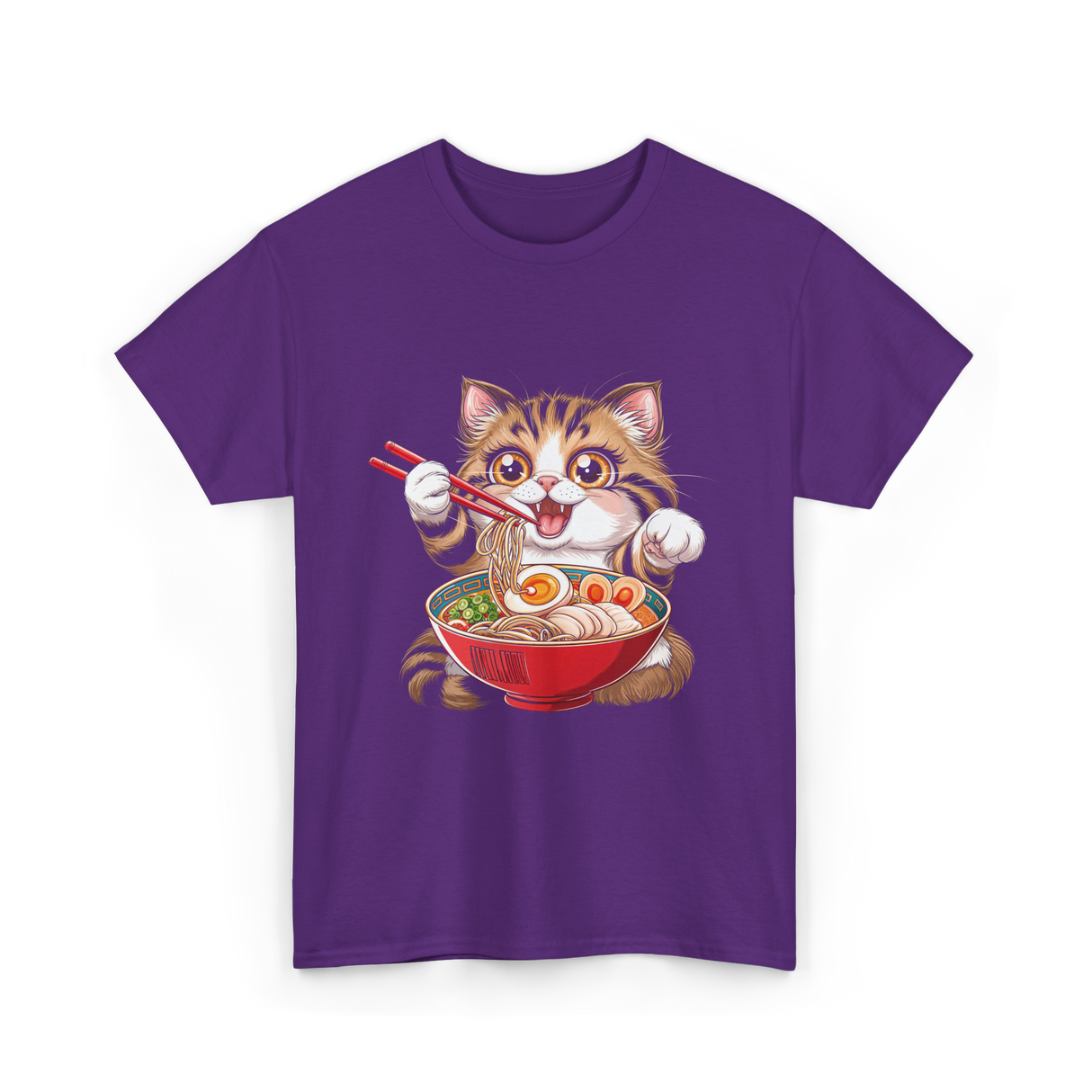 Cute Cat Ramen Anime Cat T-Shirt - Purple