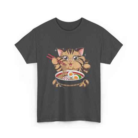 Cute Cat Ramen Anime Noodles T-Shirt - Dark Heather