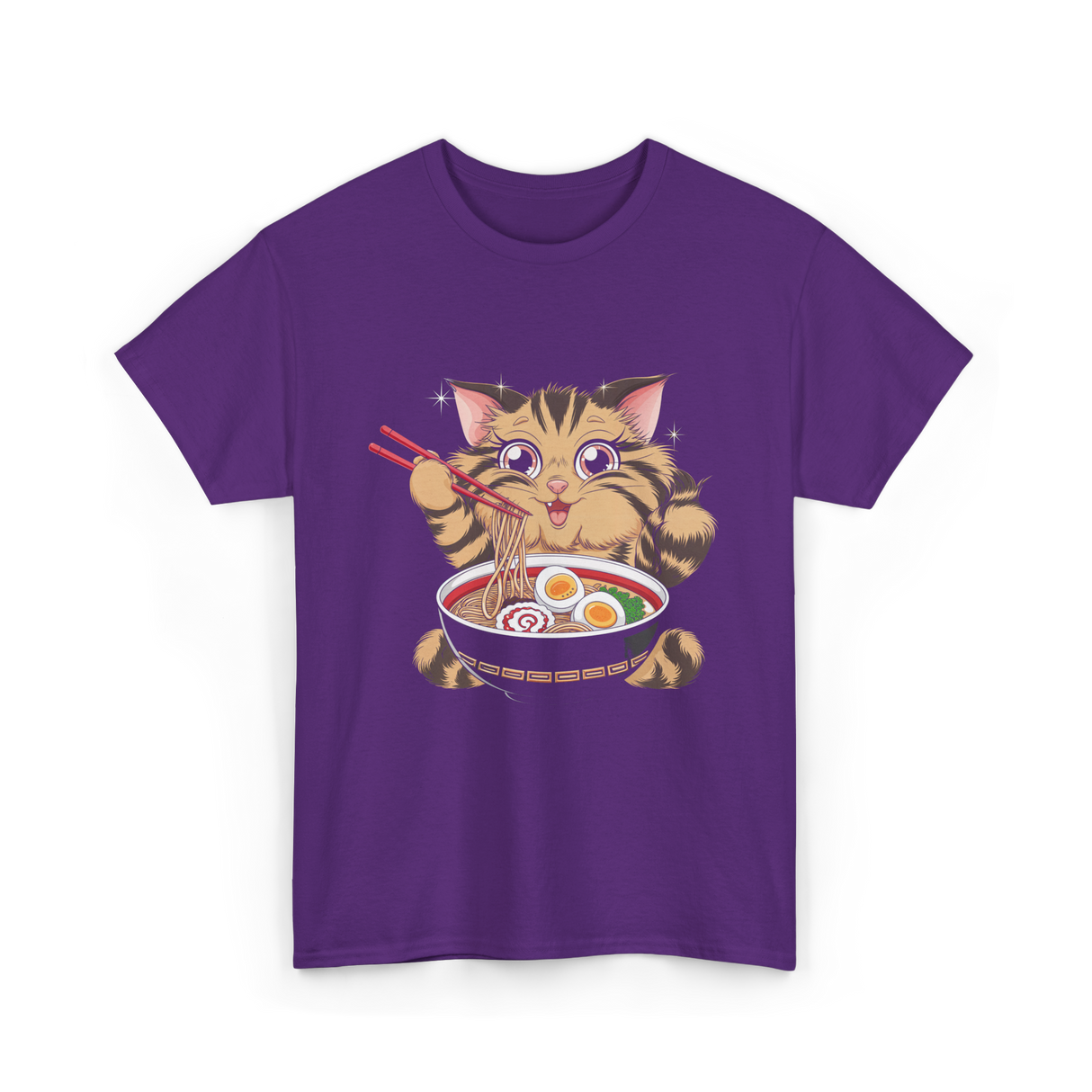 Cute Cat Ramen Anime Noodles T-Shirt - Purple