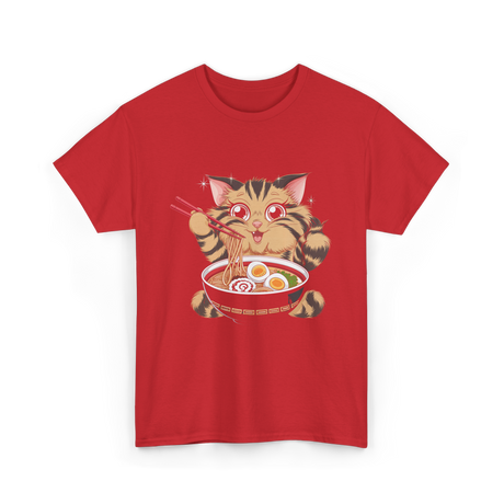 Cute Cat Ramen Anime Noodles T-Shirt - Red