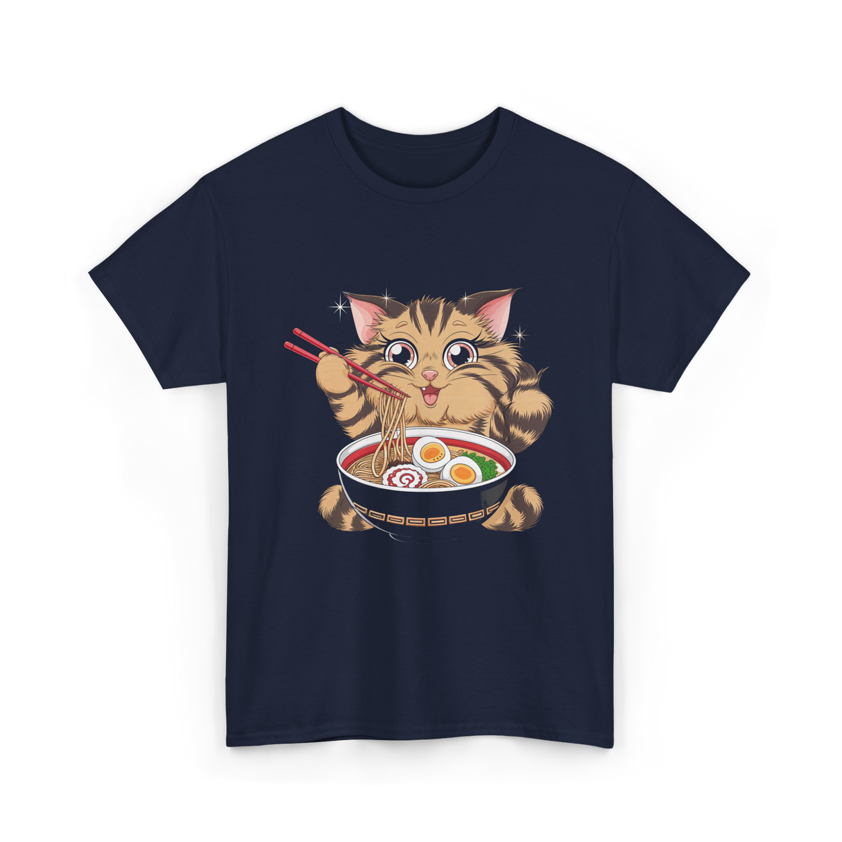 Cute Cat Ramen Anime Noodles T-Shirt - Navy