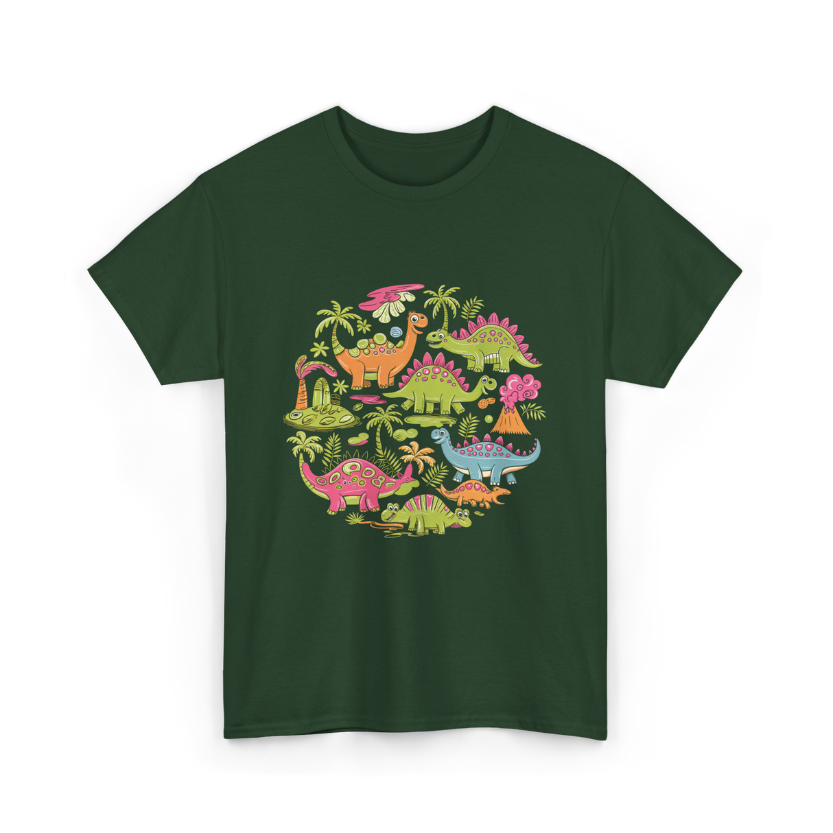 Cute Dinosaurs Dino Collection T-Shirt - Forest Green