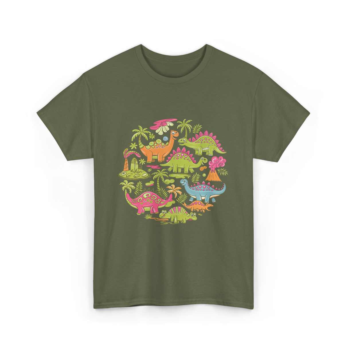 Cute Dinosaurs Dino Collection T-Shirt - Military Green