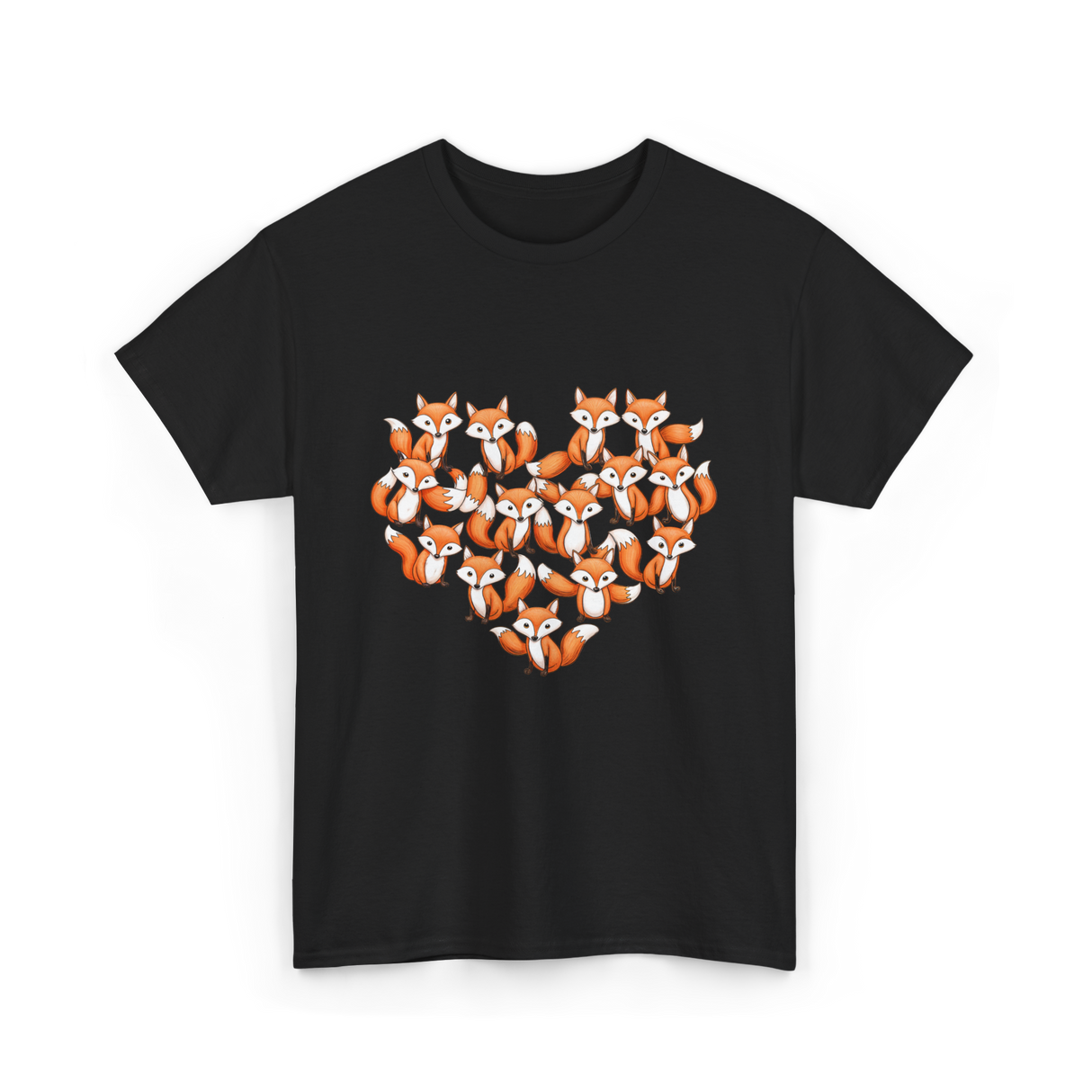Cute Fox Heart Foxes T-Shirt - Black