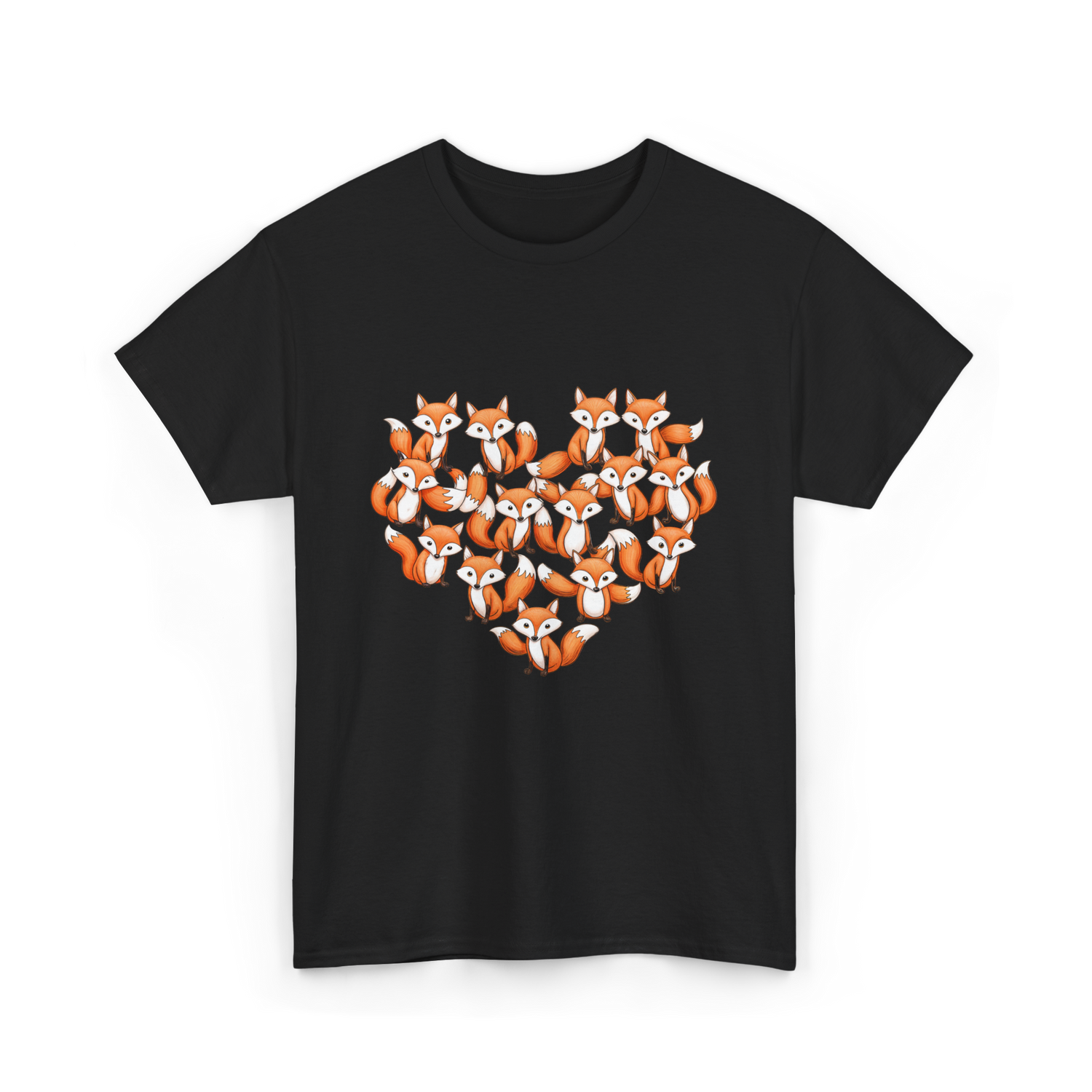 Cute Fox Heart Foxes T-Shirt - Black