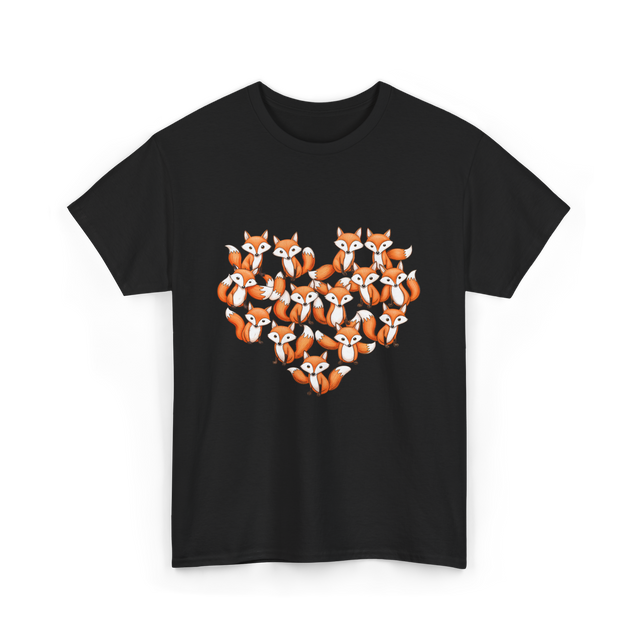 Cute Fox Heart Foxes T-Shirt - Black