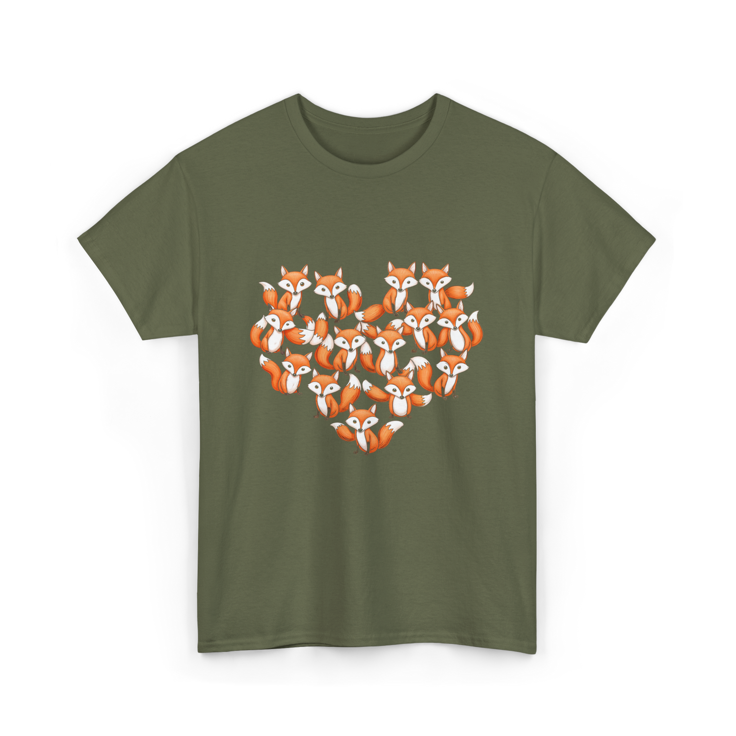 Cute Fox Heart Foxes T-Shirt - Military Green