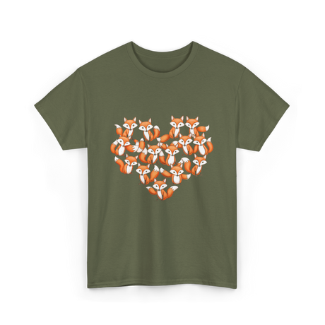 Cute Fox Heart Foxes T-Shirt - Military Green