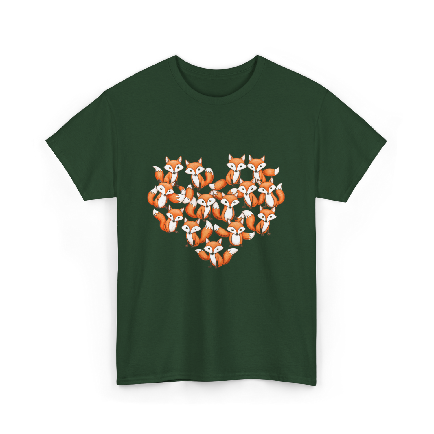 Cute Fox Heart Foxes T-Shirt - Forest Green