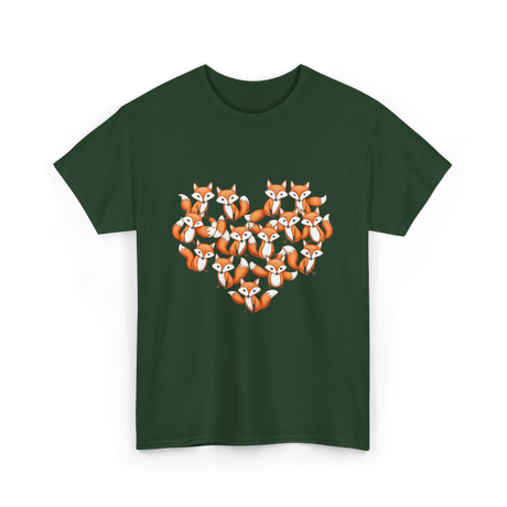 Cute Fox Heart Foxes T-Shirt - Forest Green