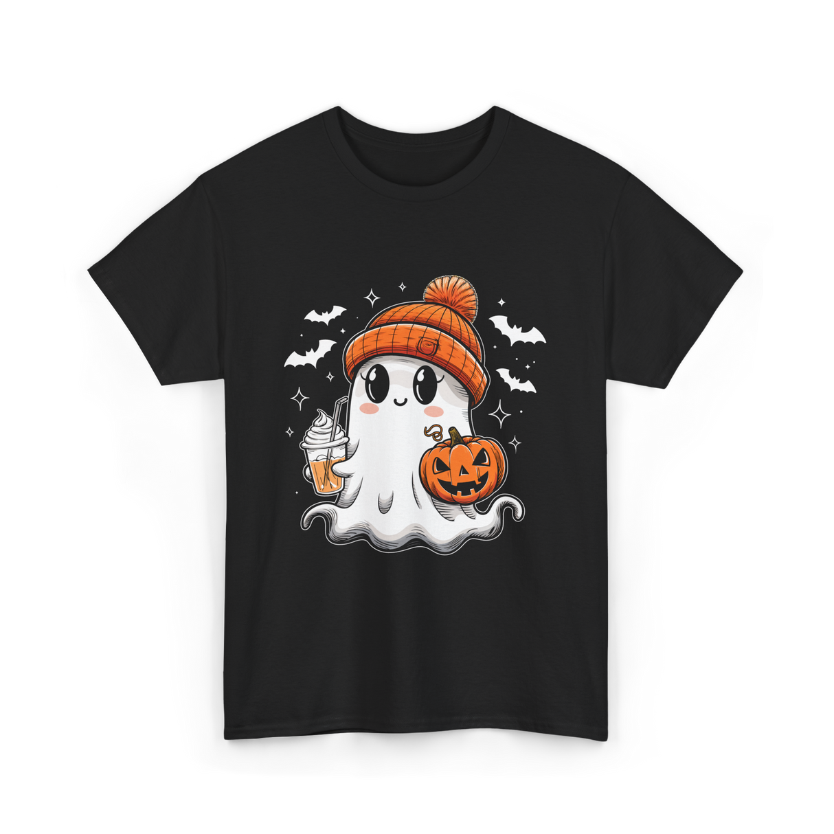 Cute Ghost Pumpkin Drink T-Shirt - Black
